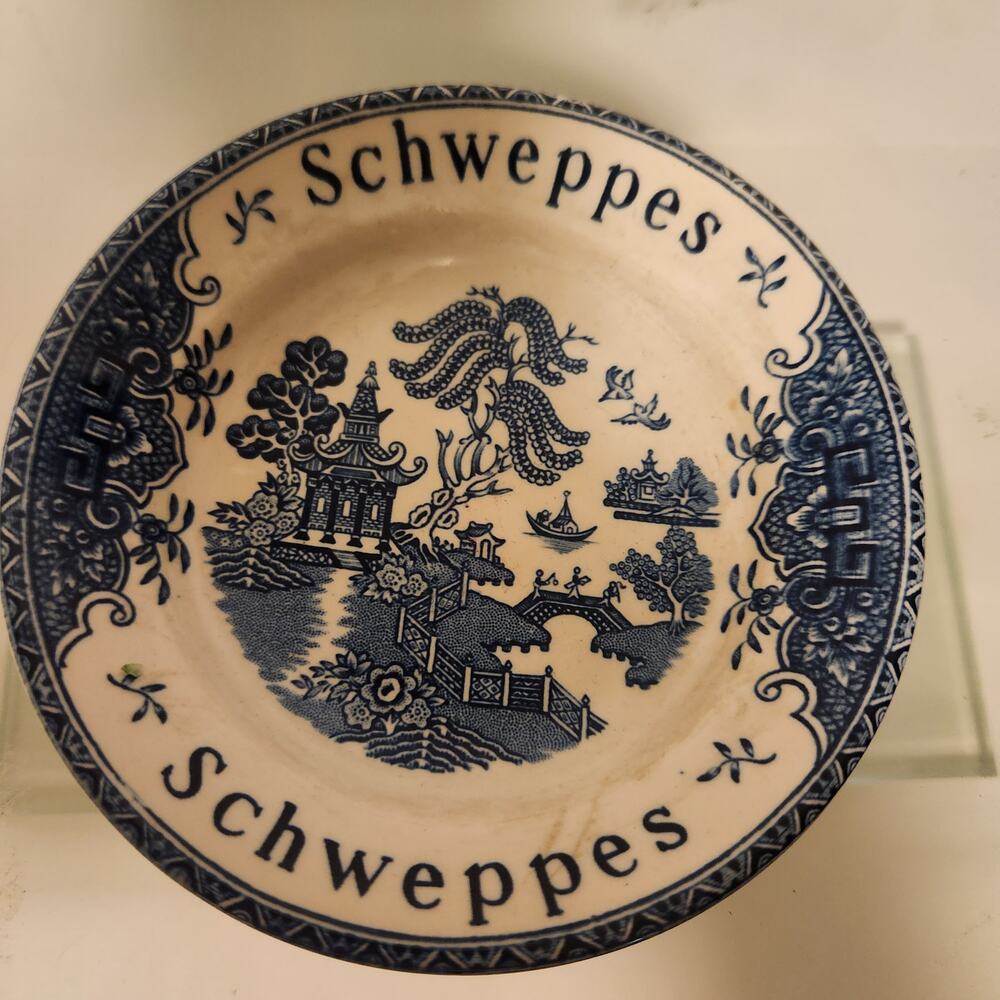 Vintage Enoch Wedgwood Tunstall SCHWEPPES Tip Tray Pin Dish 4.75" Blue Willow